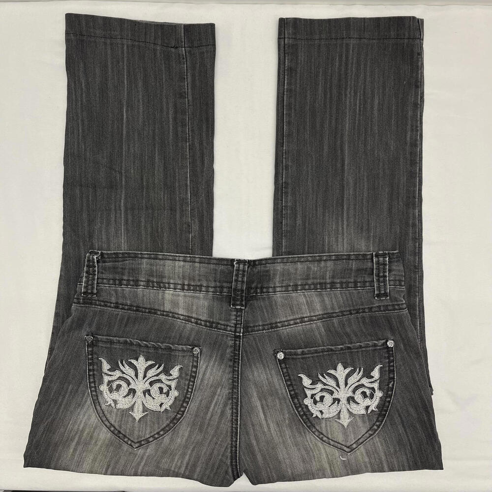 Y2K Grunge Emo Terra Nostra embroidered pocket grey straightlow rise jeans 29